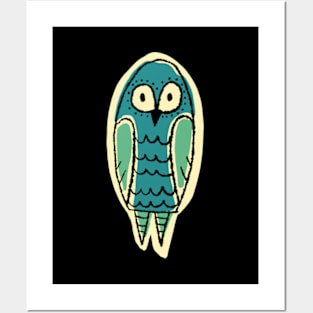 Tall and Cute Blue Owl Simple Illustration Posters and Art